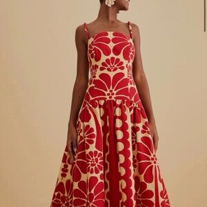 FARM Rio Red and Cream Floral Maxi Dress